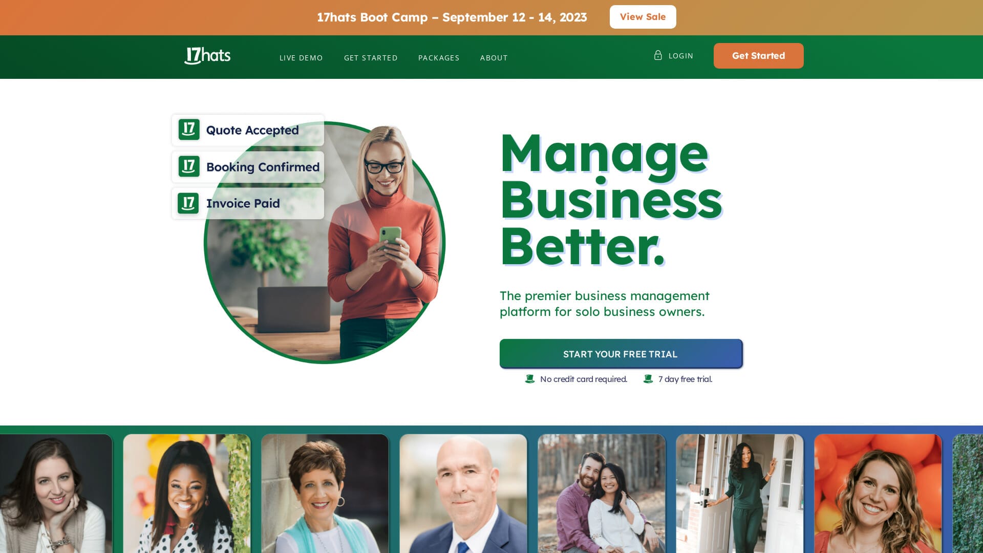 Screenshot of 17hats website