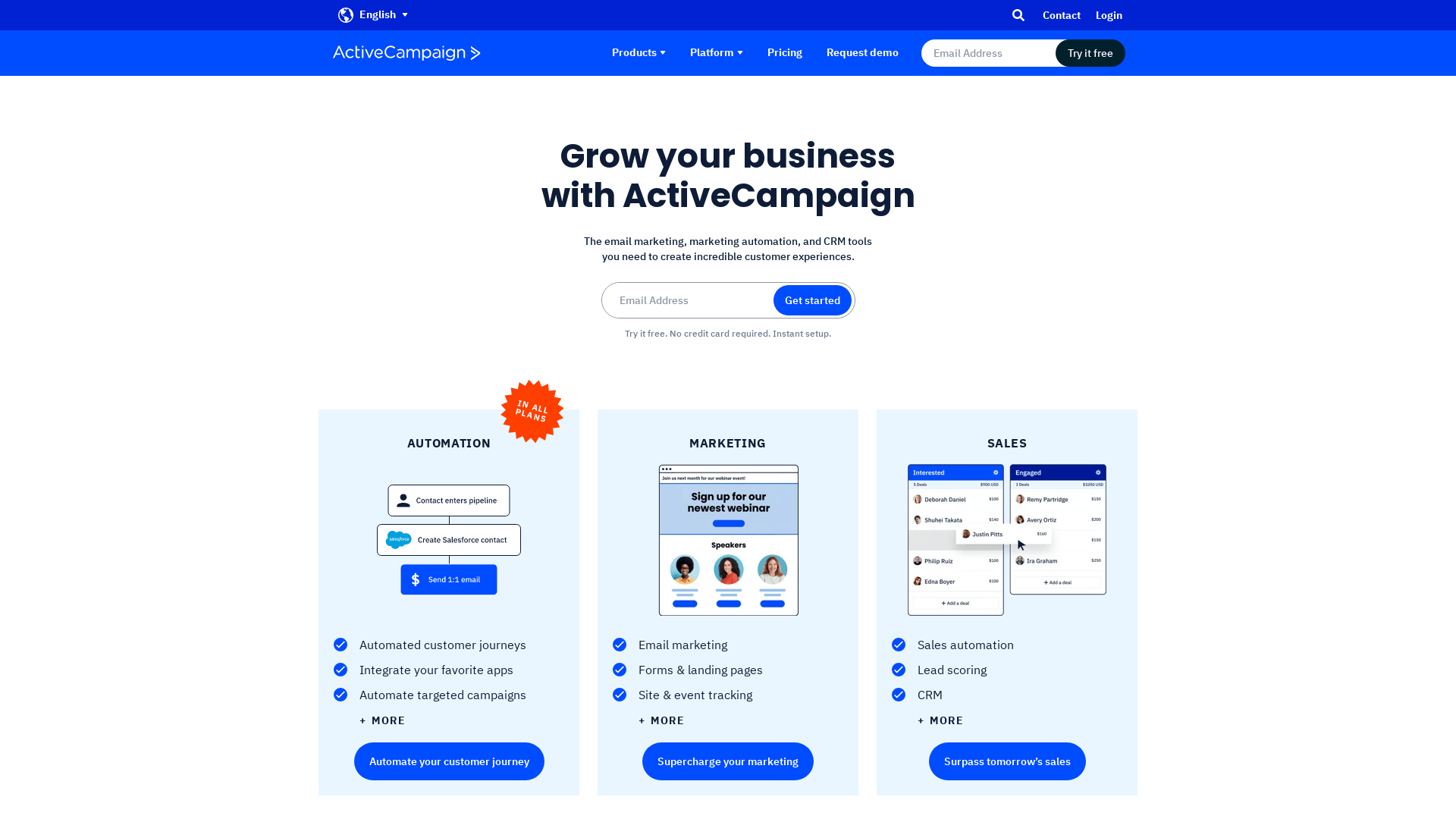 Screenshot of activecampaign website