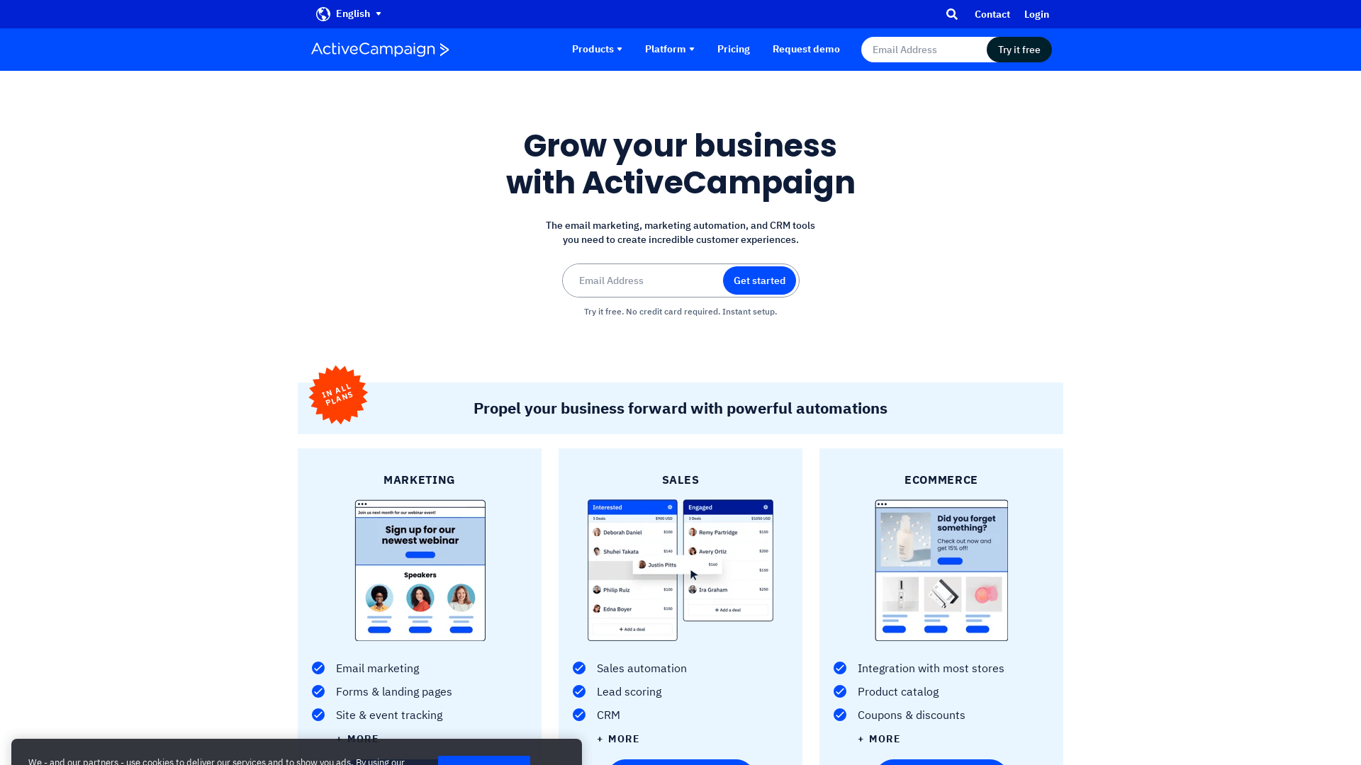 Screenshot of activecampaign website