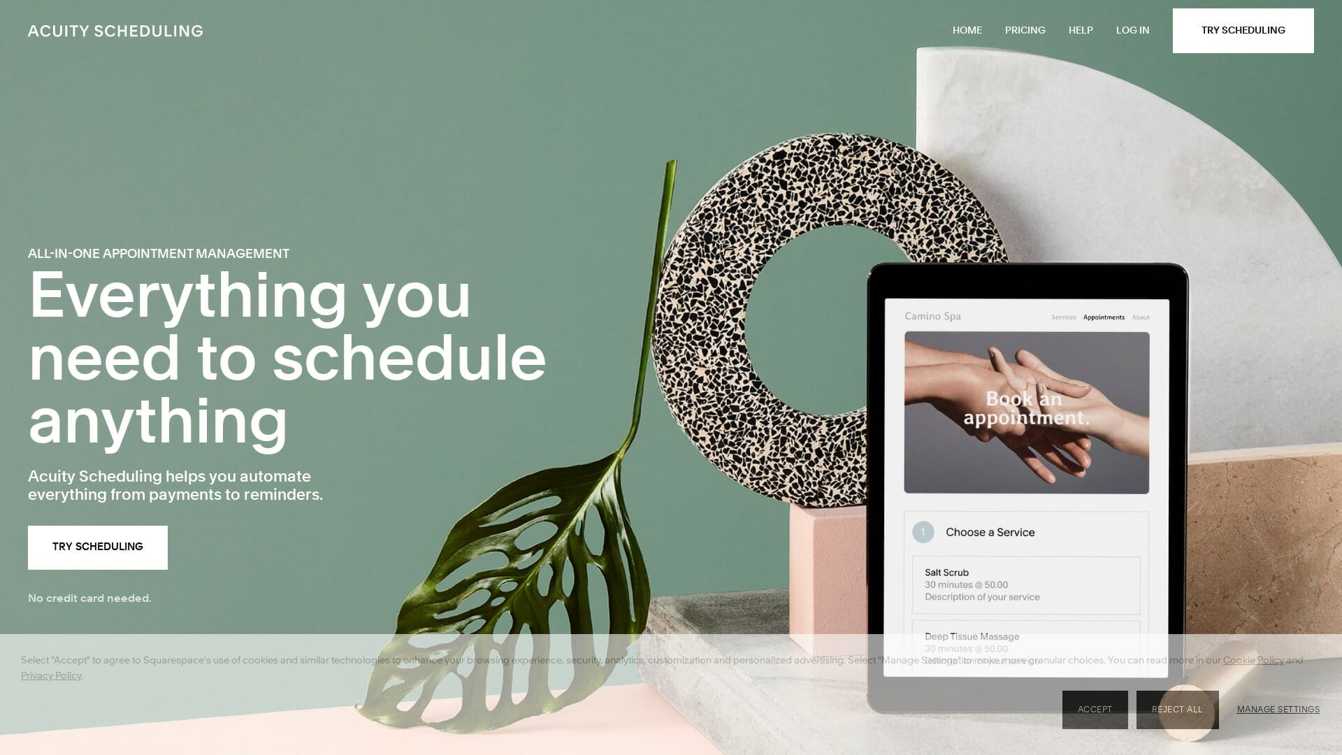 Screenshot of acuity website