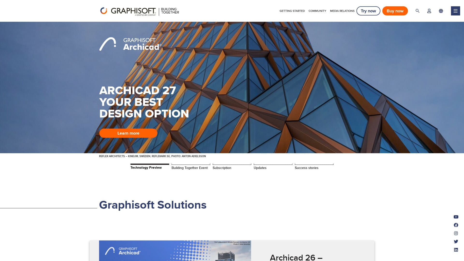 Screenshot of archicad website