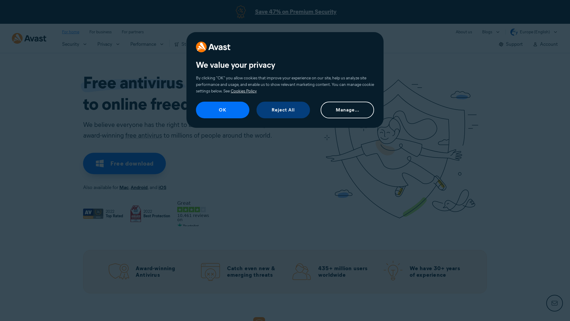 Screenshot of avast free website