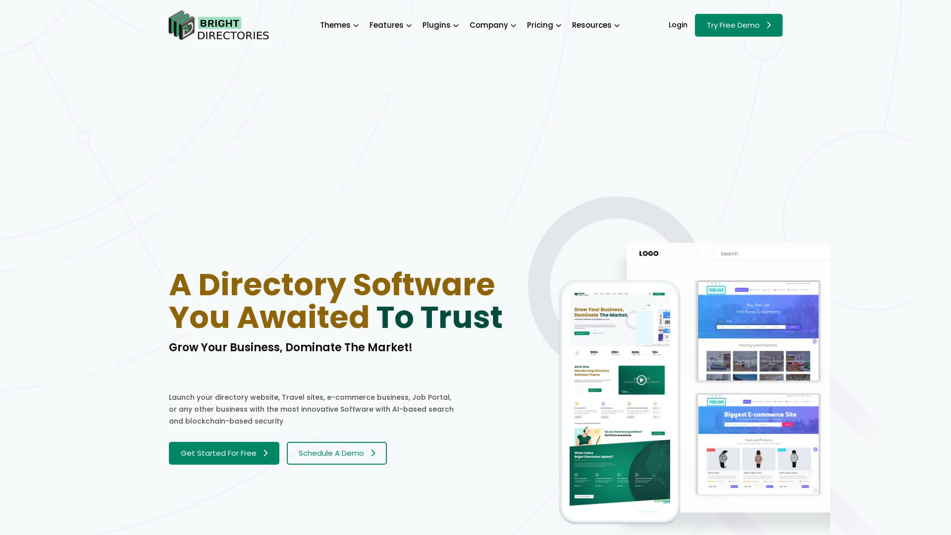 Screenshot of bright directories website