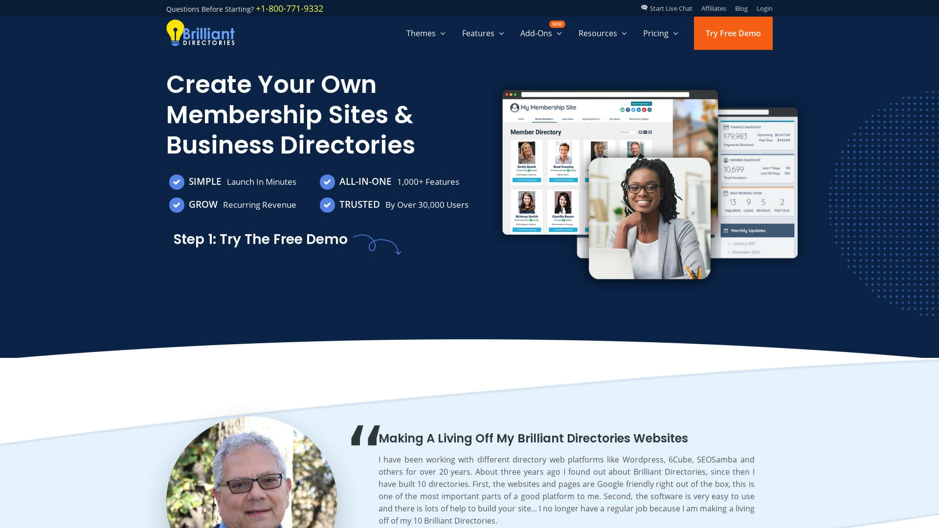 Screenshot of brilliant directories website