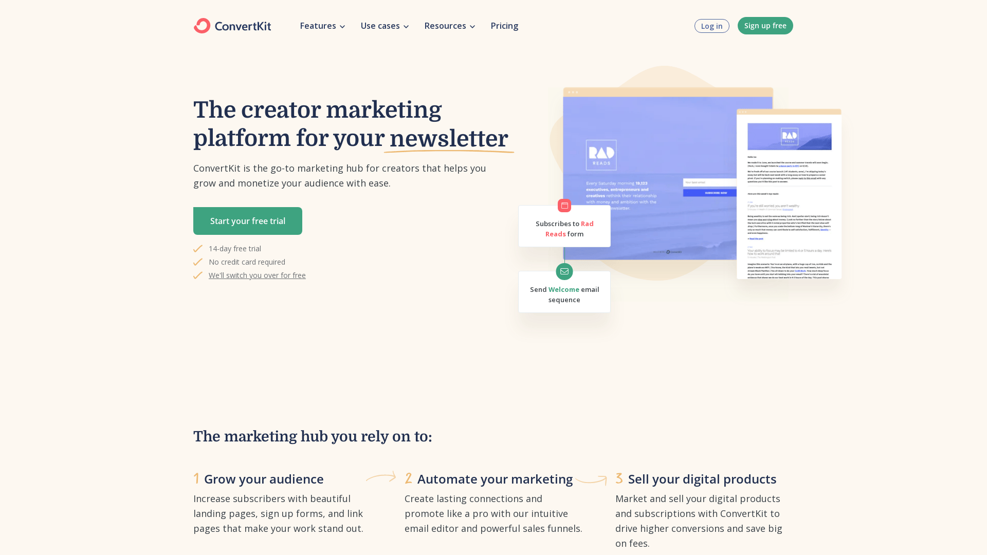 Screenshot of convertkit website