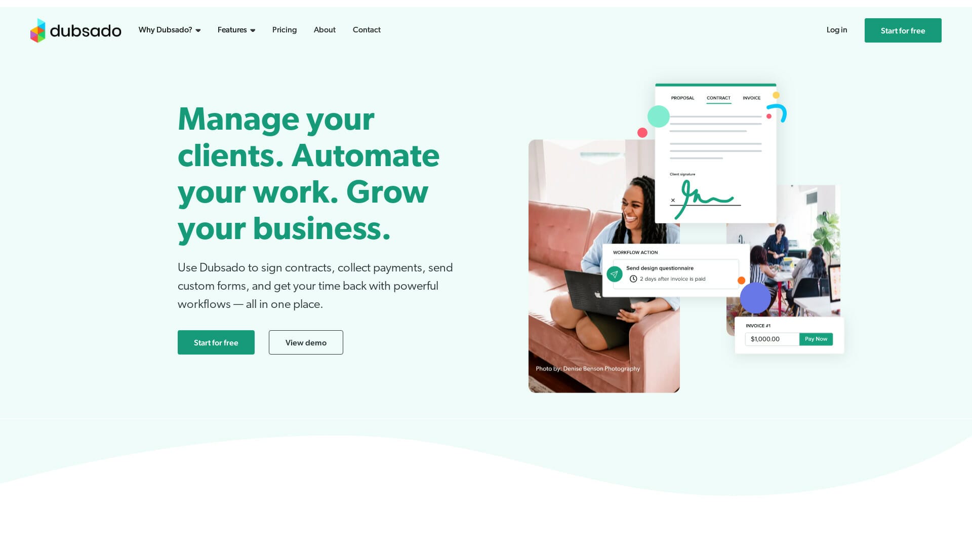 Screenshot of dubsado website
