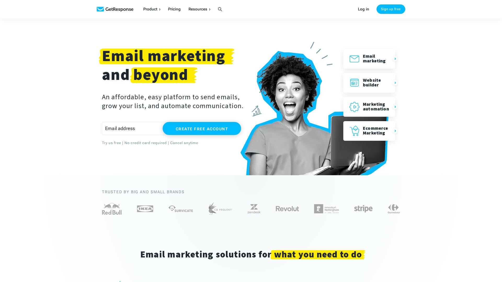 Screenshot of getresponse website