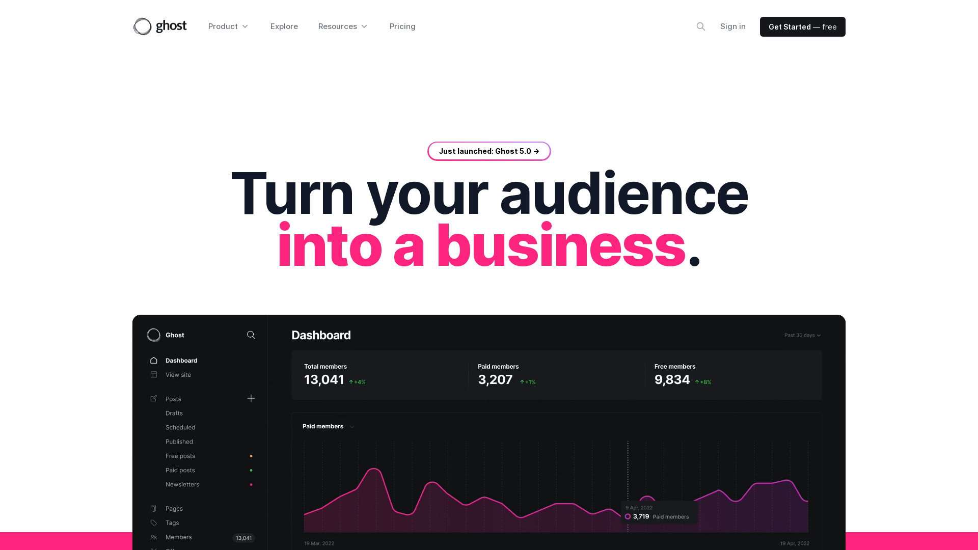 Screenshot of ghost website