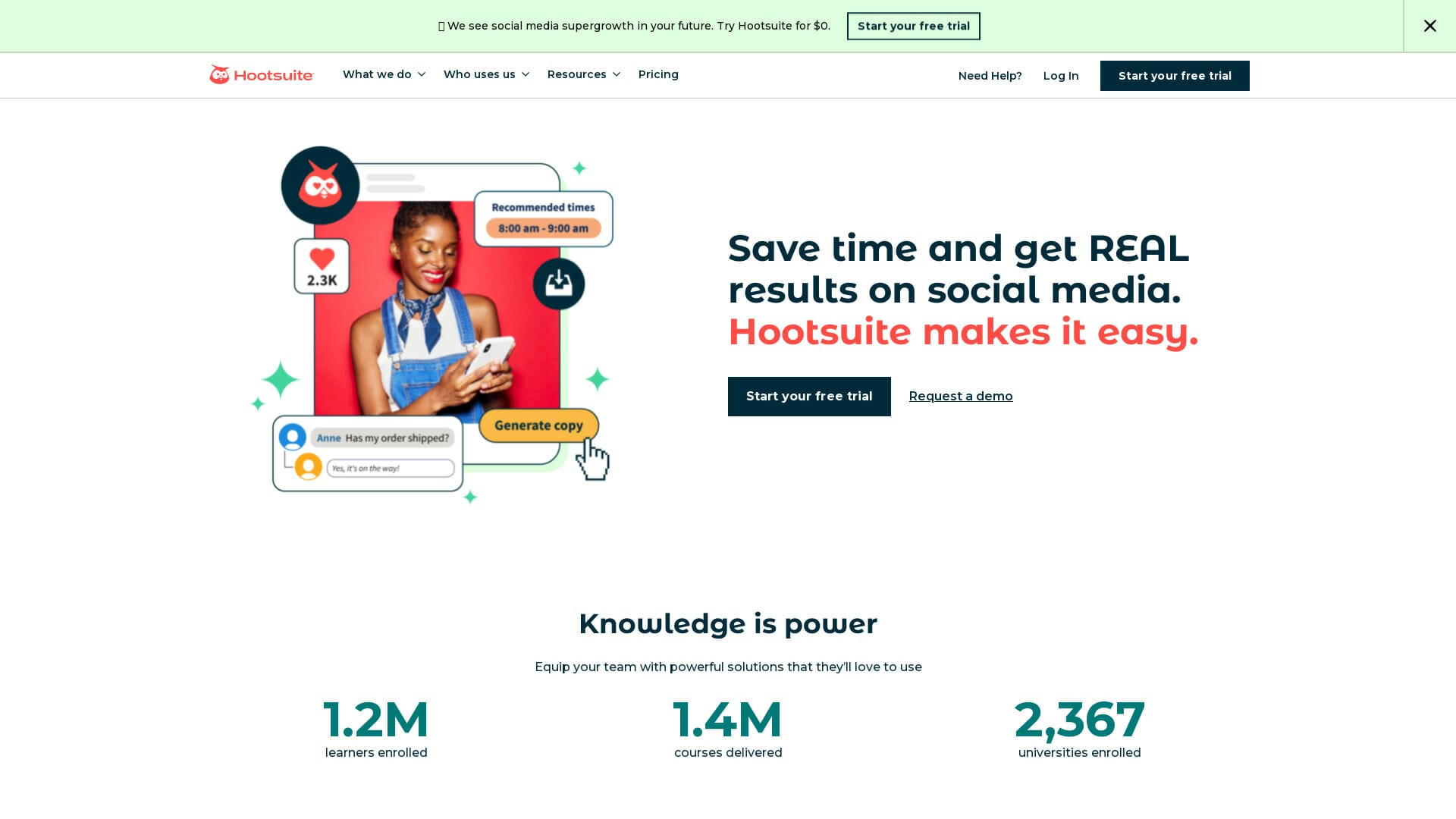 Screenshot of hootsuite website