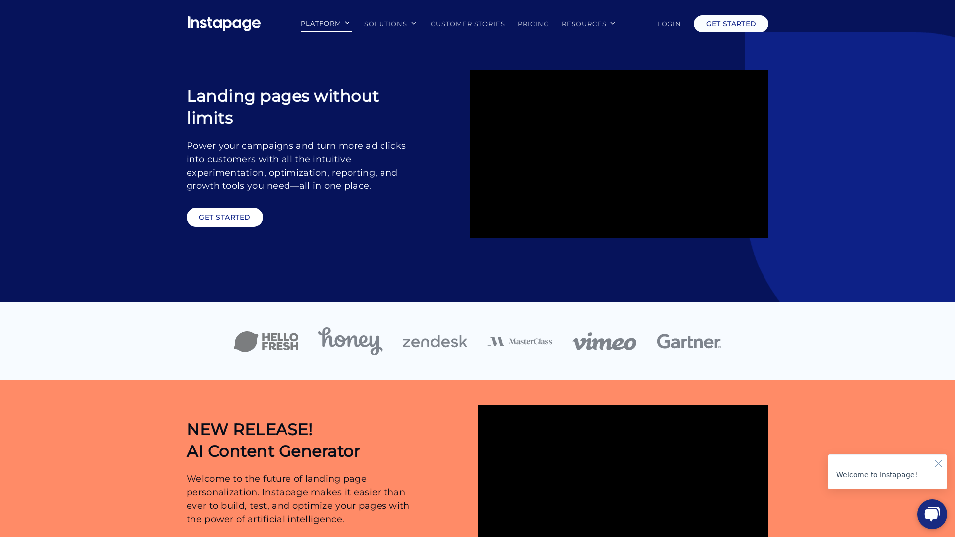 Screenshot of instapage website