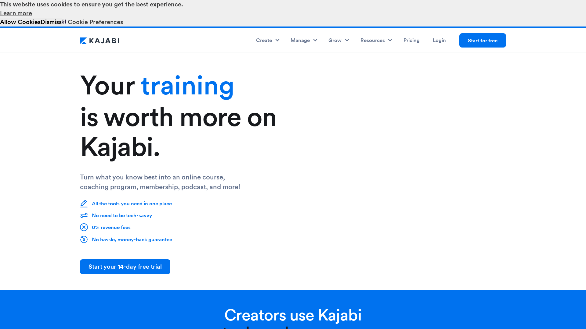 Screenshot of kajabi website