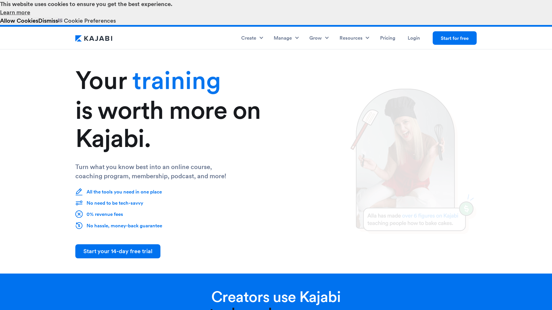 Screenshot of kajabi website