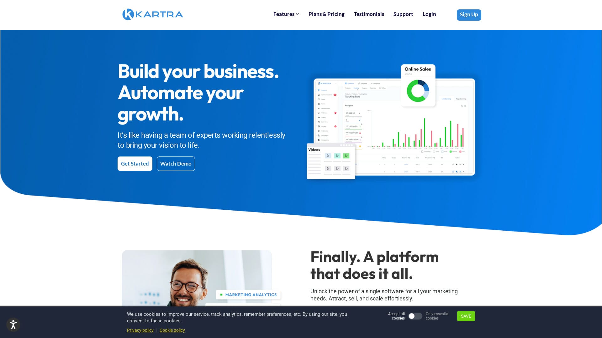 Screenshot of kartra website