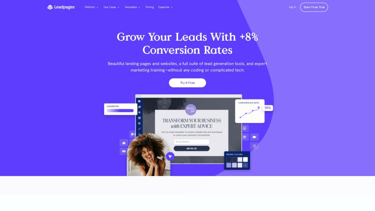Screenshot of leadpages website