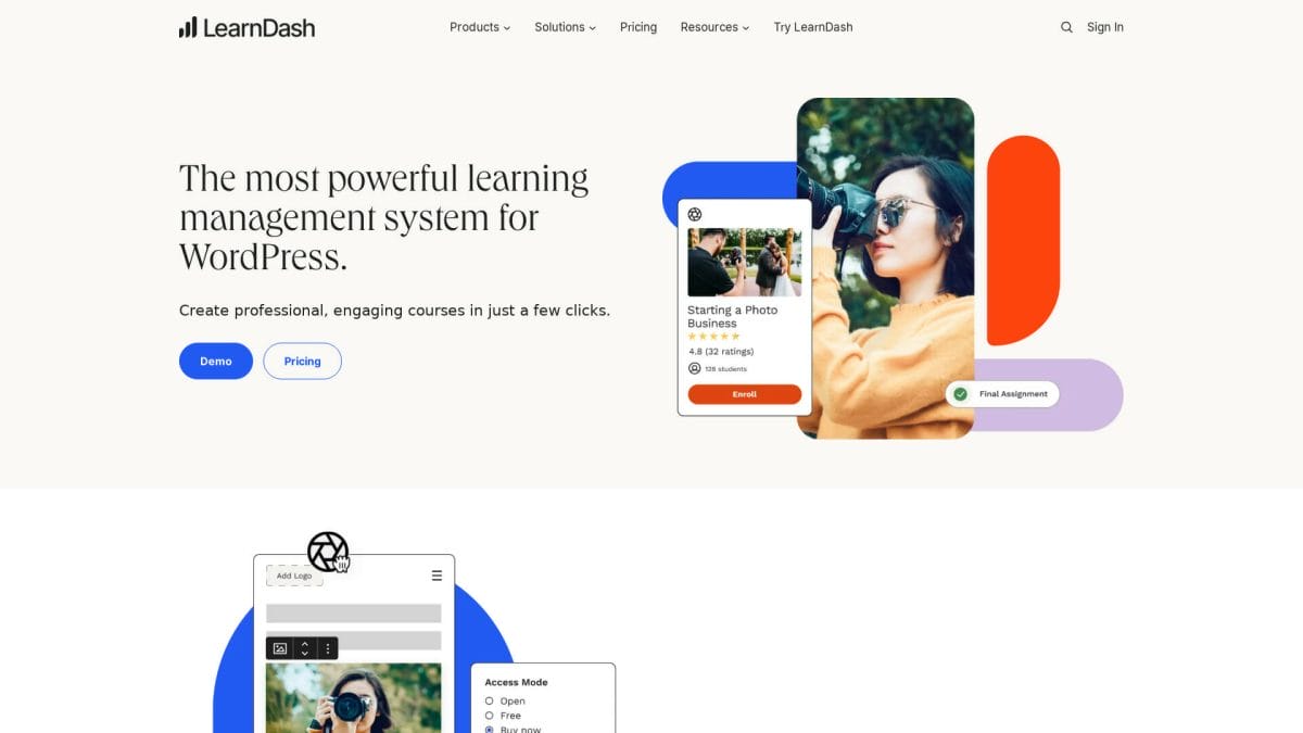 Screenshot of learndash website