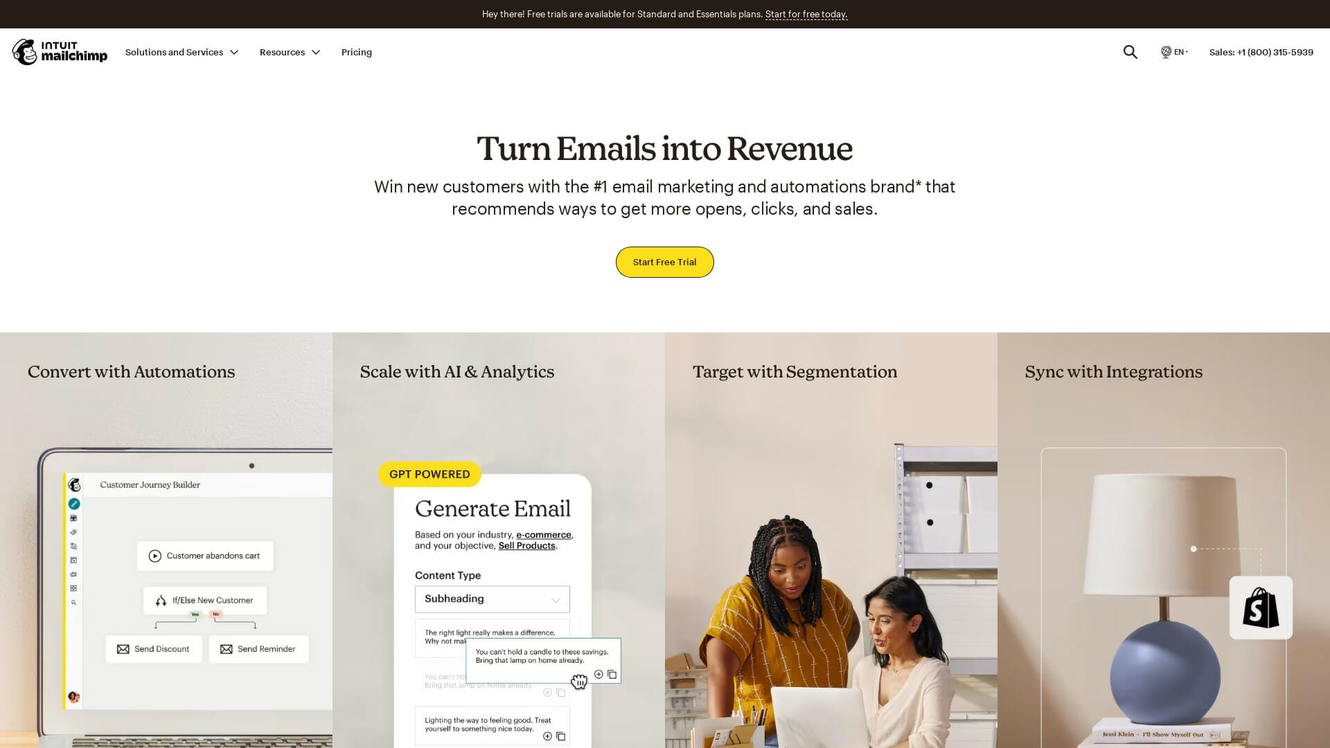 Screenshot of mailchimp website