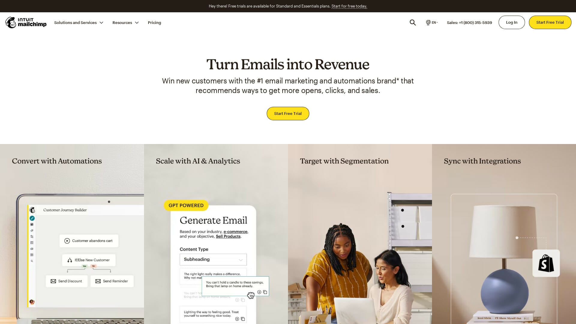 Screenshot of mailchimp website