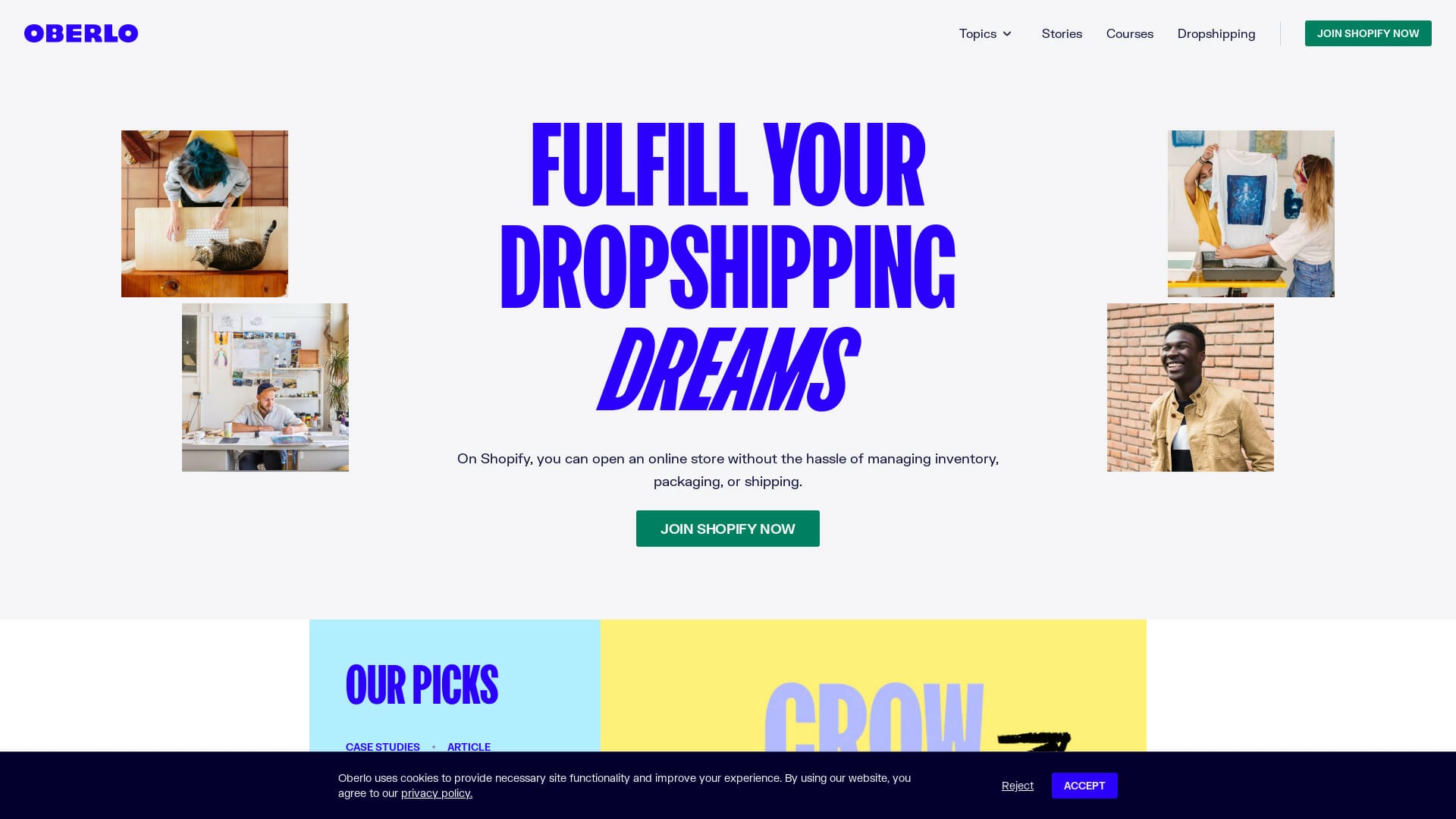 Screenshot of oberlo website