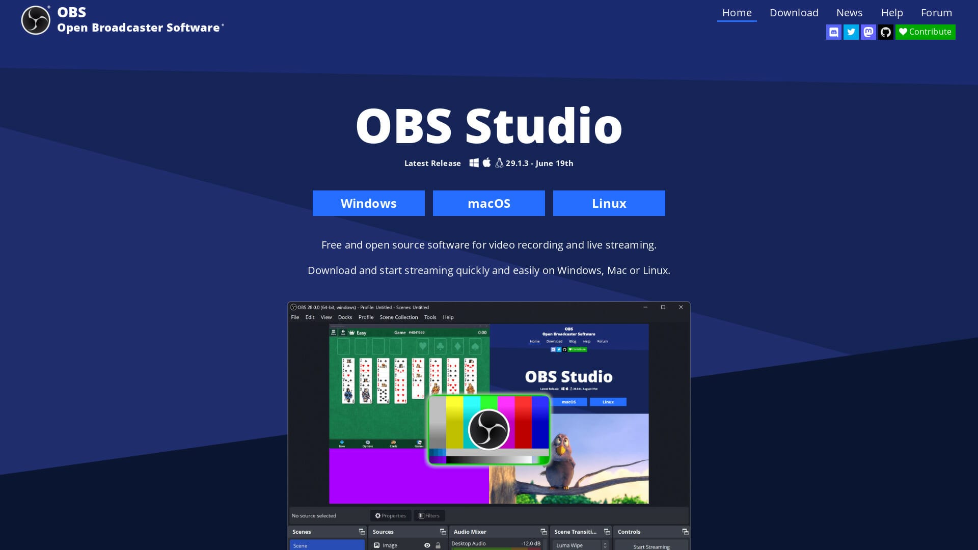 Screenshot of obs studio website