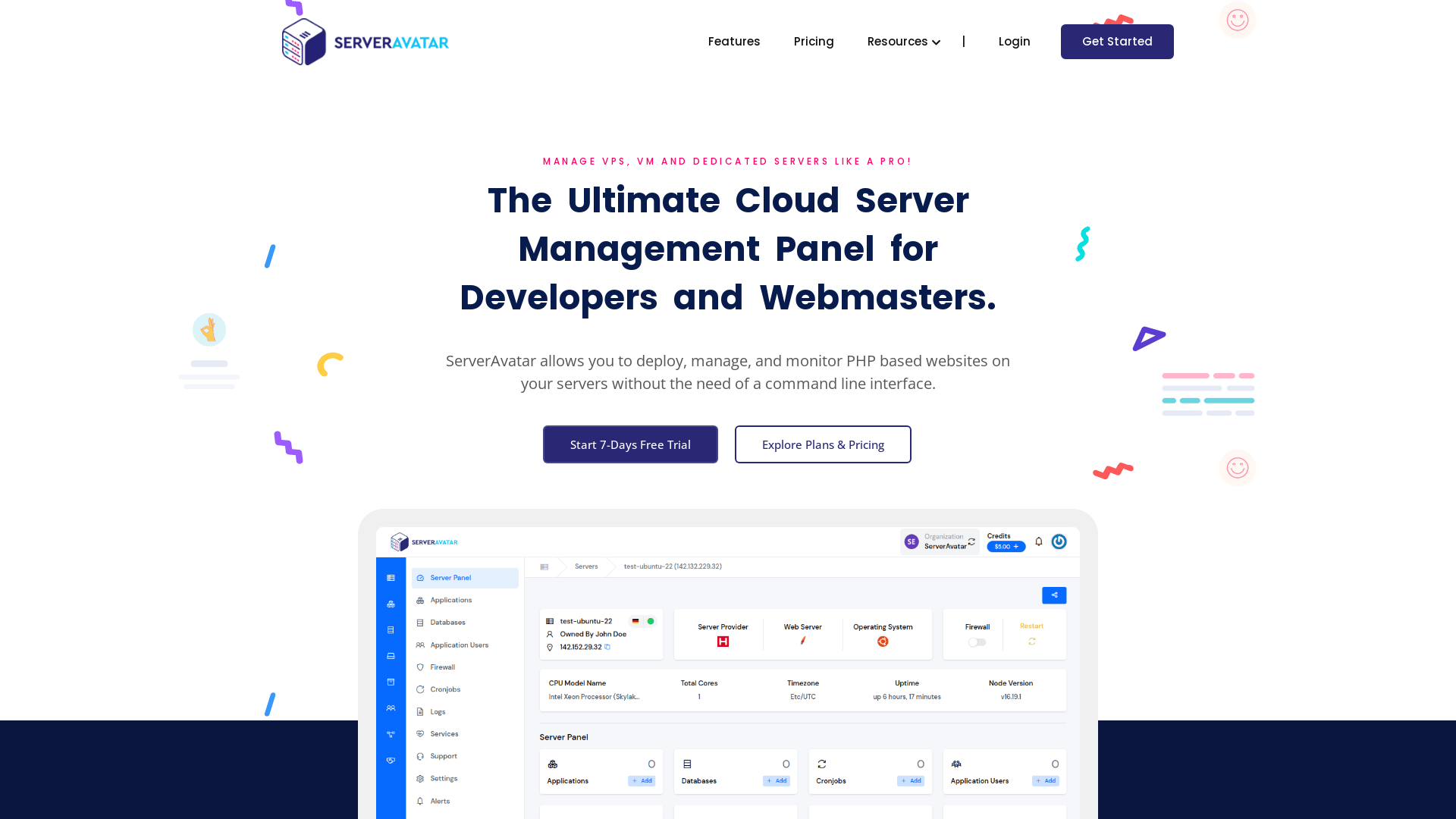 Screenshot of serveravatar website