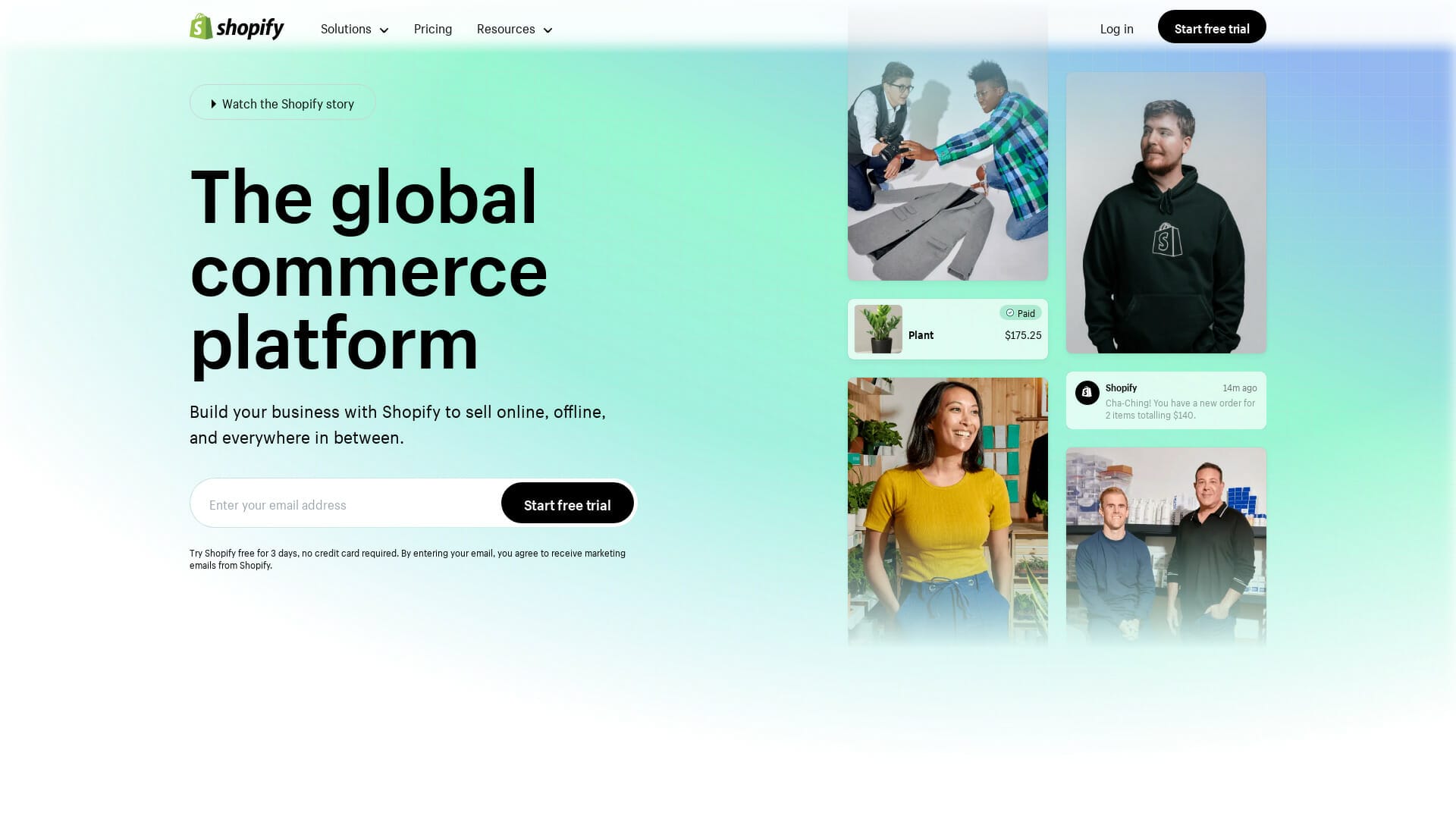 Screenshot of shopify website