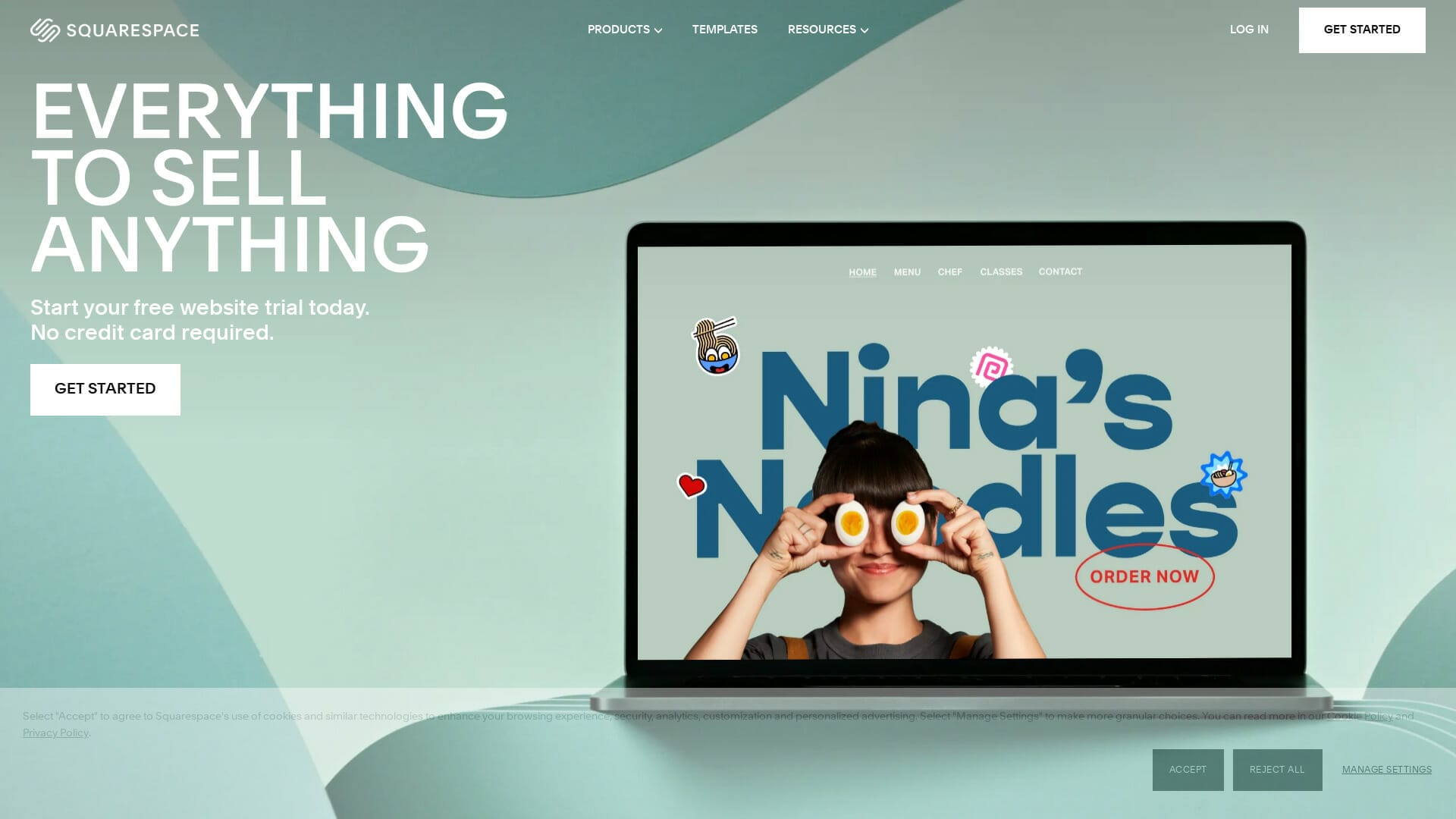 Screenshot of squarespace website