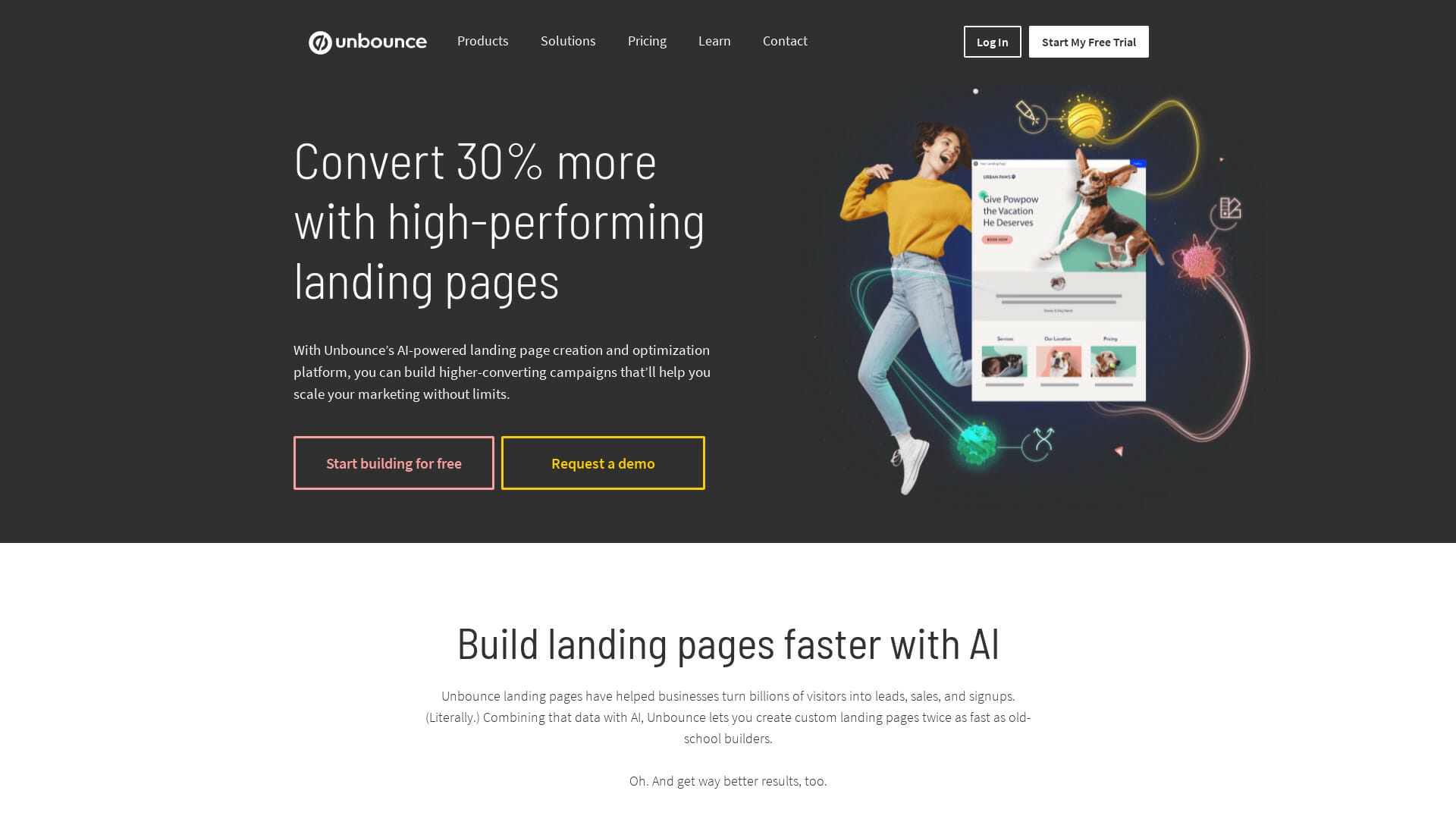 Screenshot of unbounce website