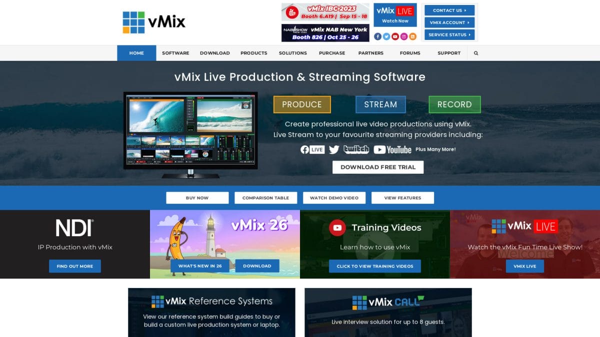 Screenshot of vmix website