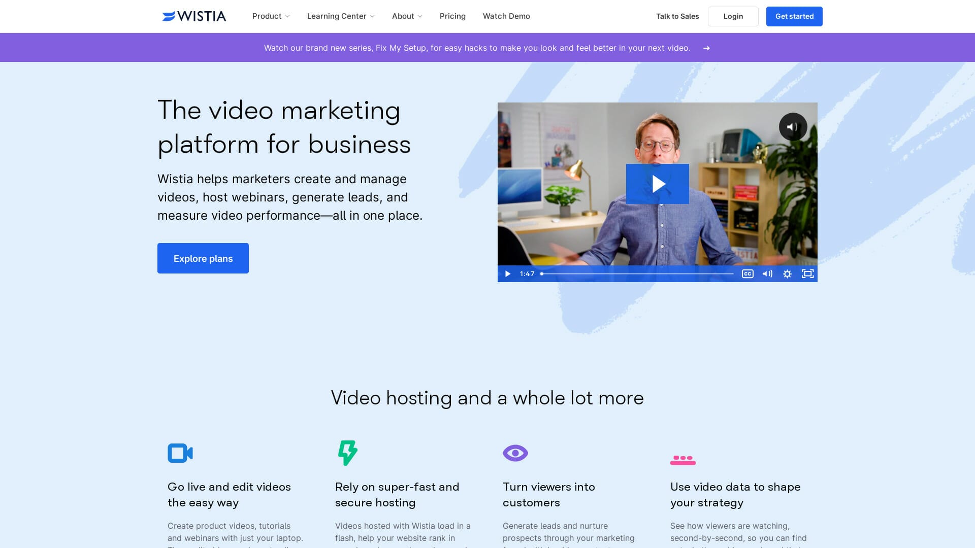 Screenshot of wistia website