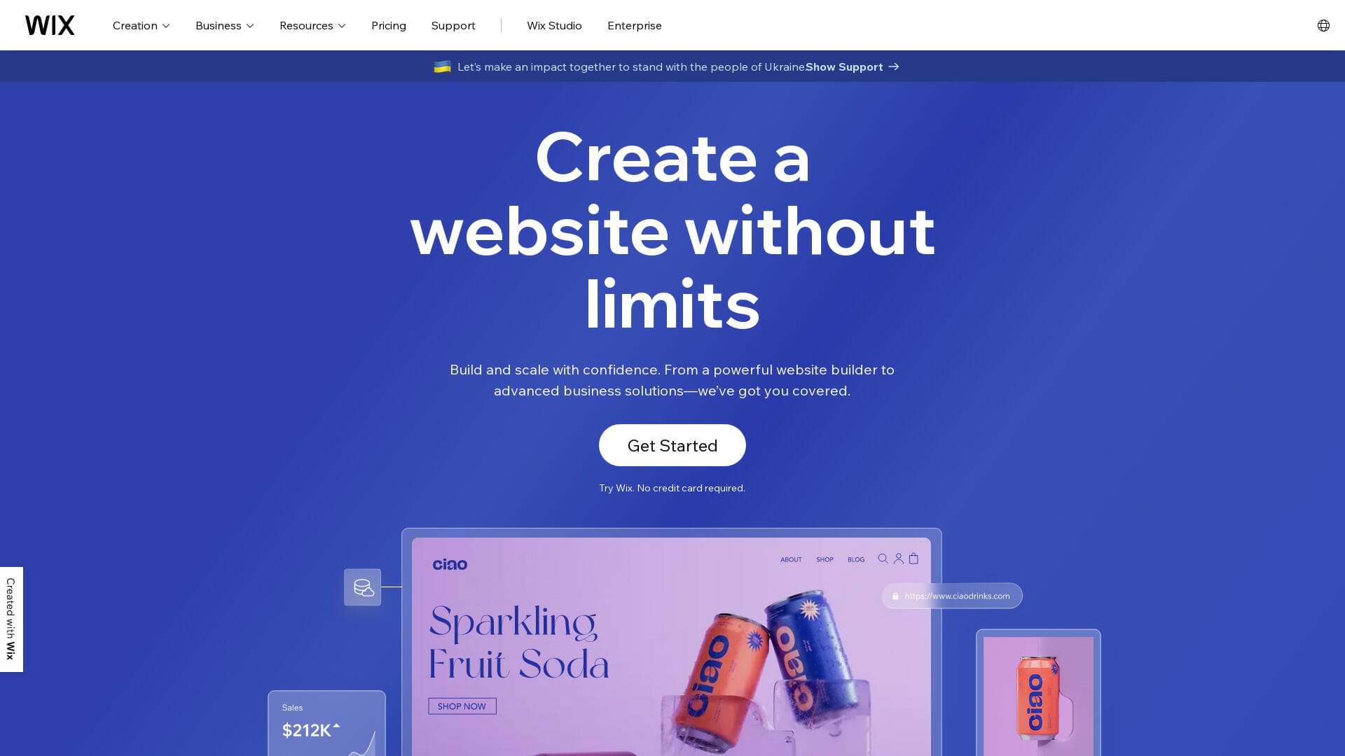 Screenshot of wix website