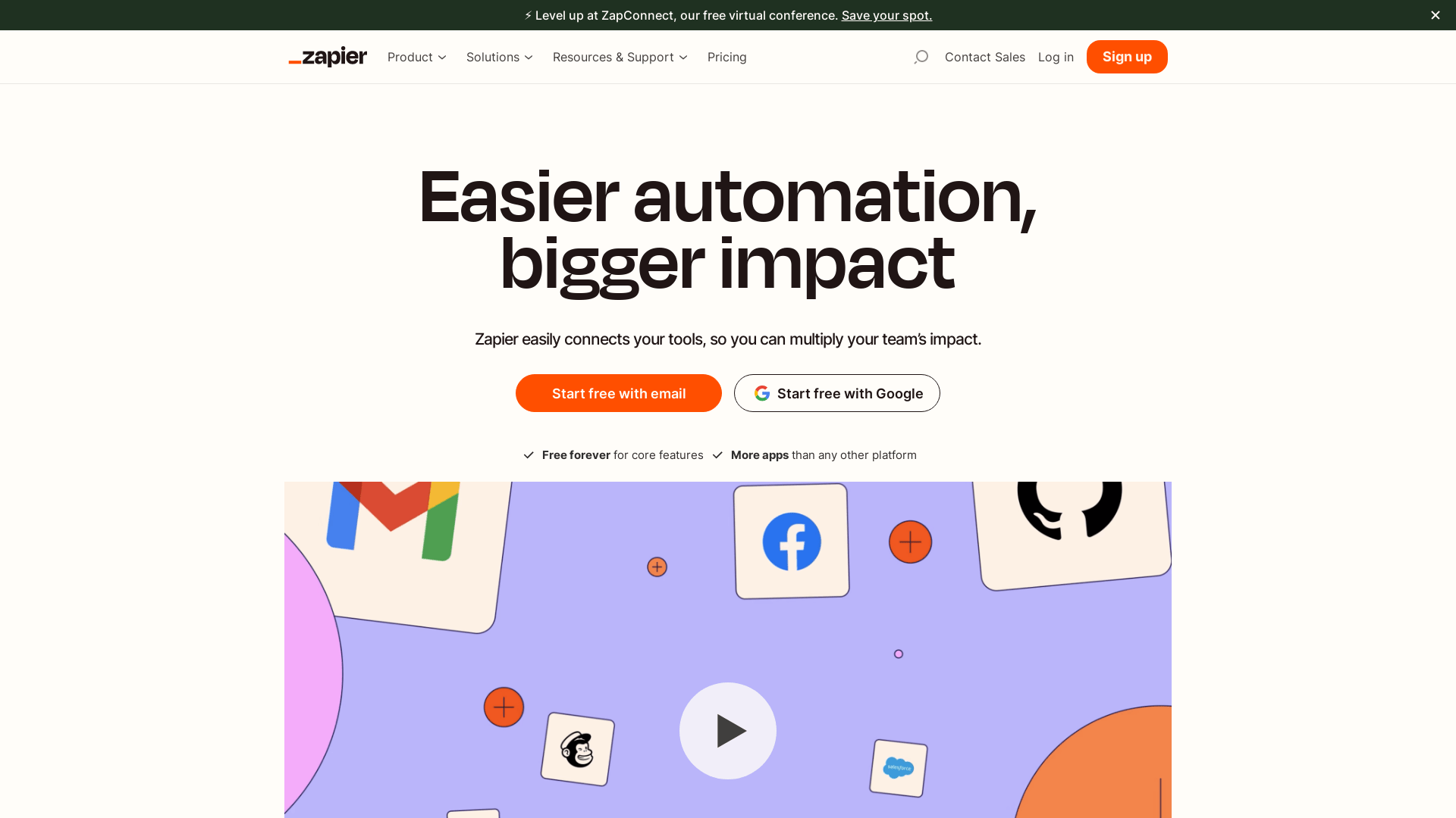 Screenshot of zapier website