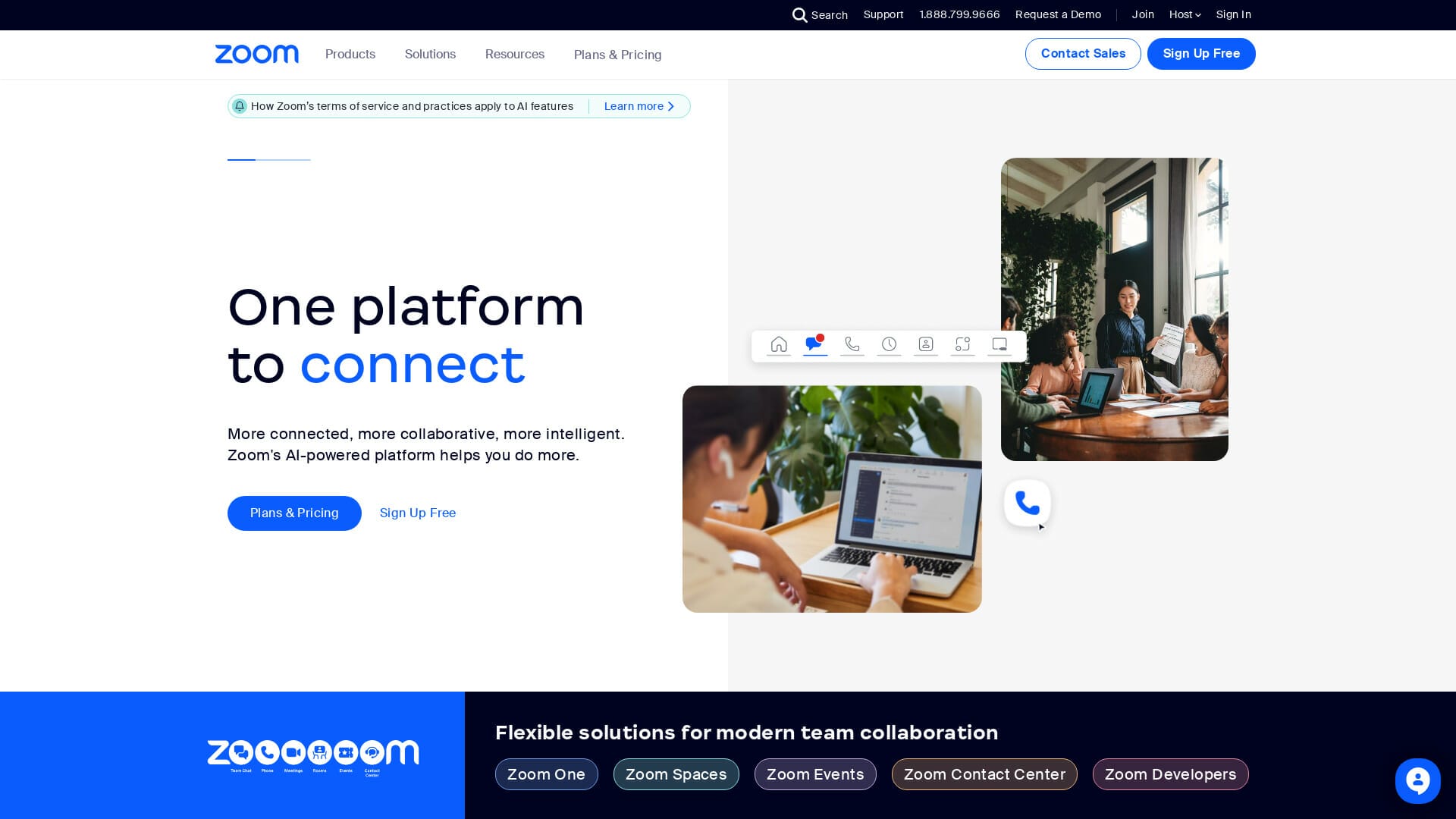 Screenshot of zoom website