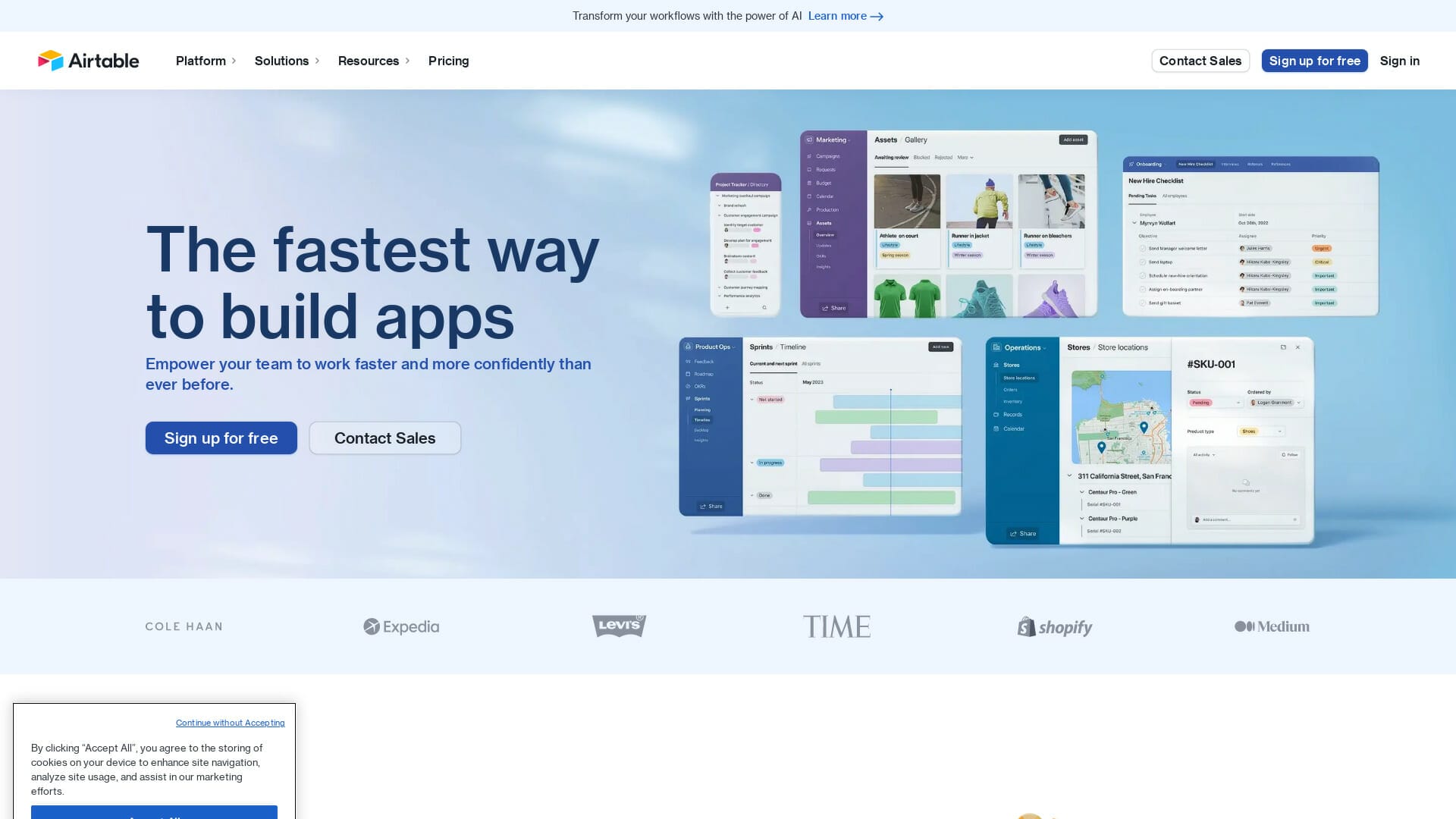 Screenshot of airtable website
