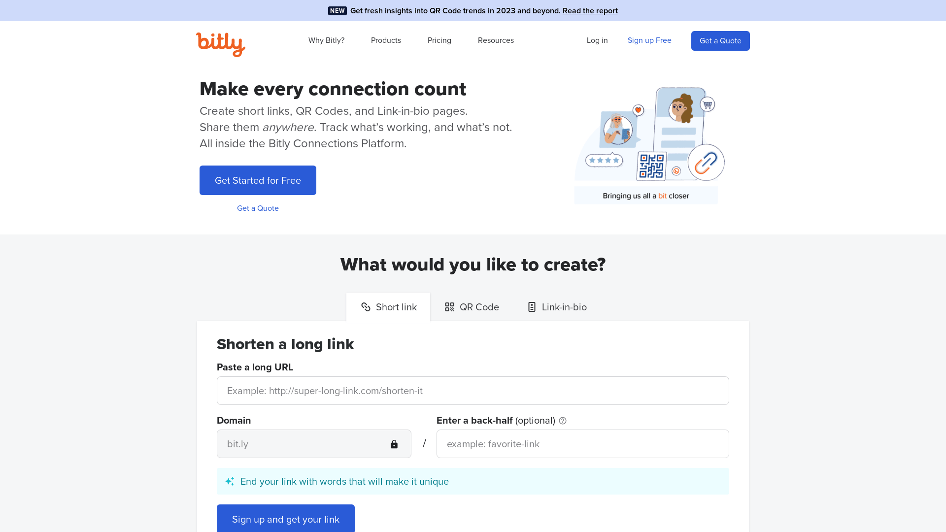 Screenshot of bitly website