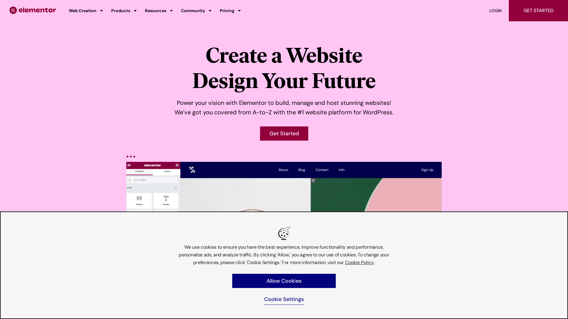 Screenshot of elementor website