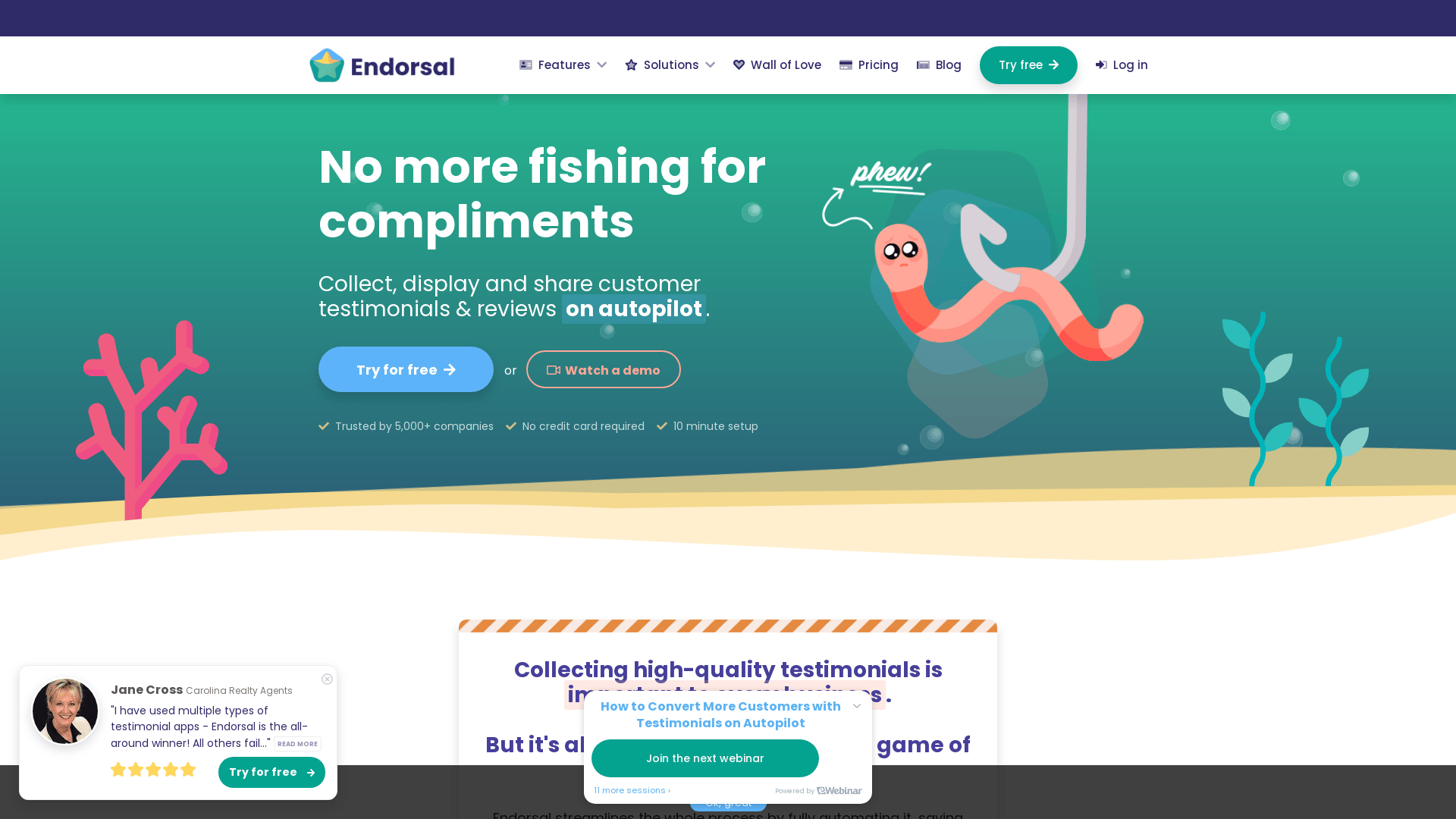 Screenshot of endorsal website
