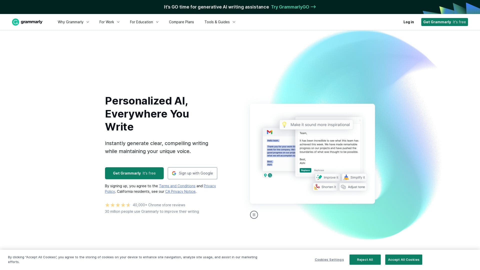 Screenshot of grammarly website
