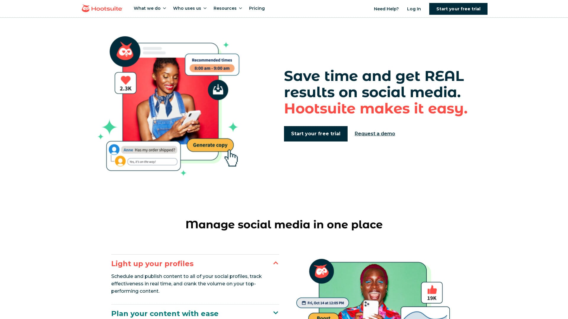 Screenshot of hootsuite website