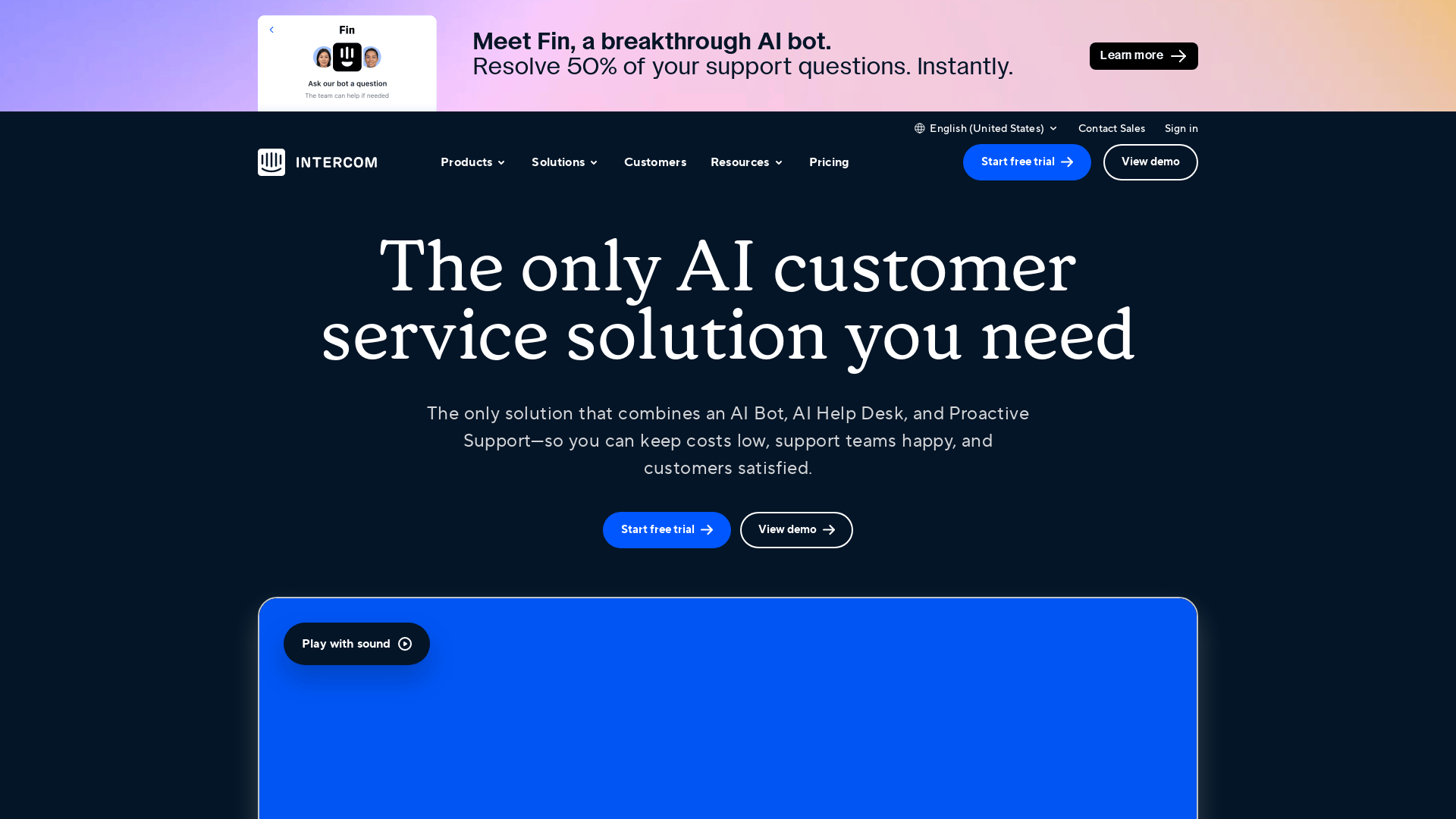 Screenshot of intercom website