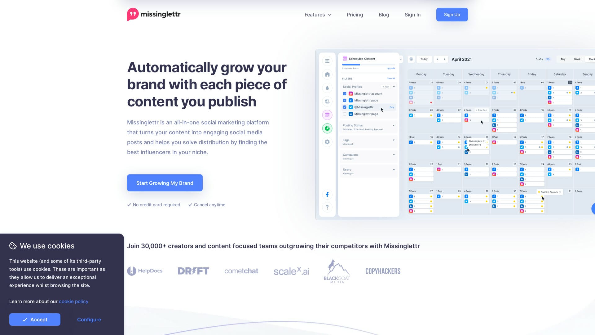 Screenshot of missinglettr website
