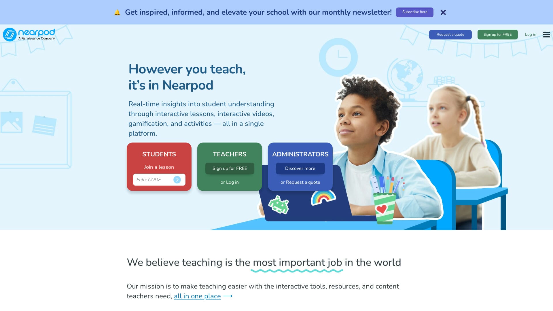 Screenshot of nearpod website