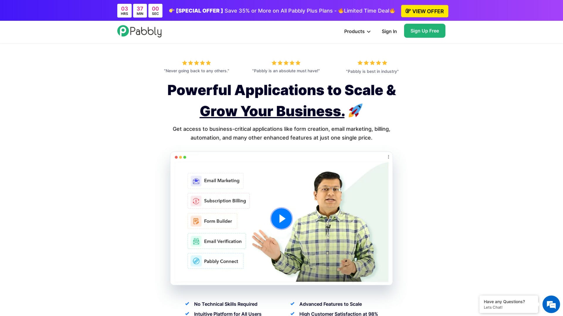 Screenshot of pabbly website
