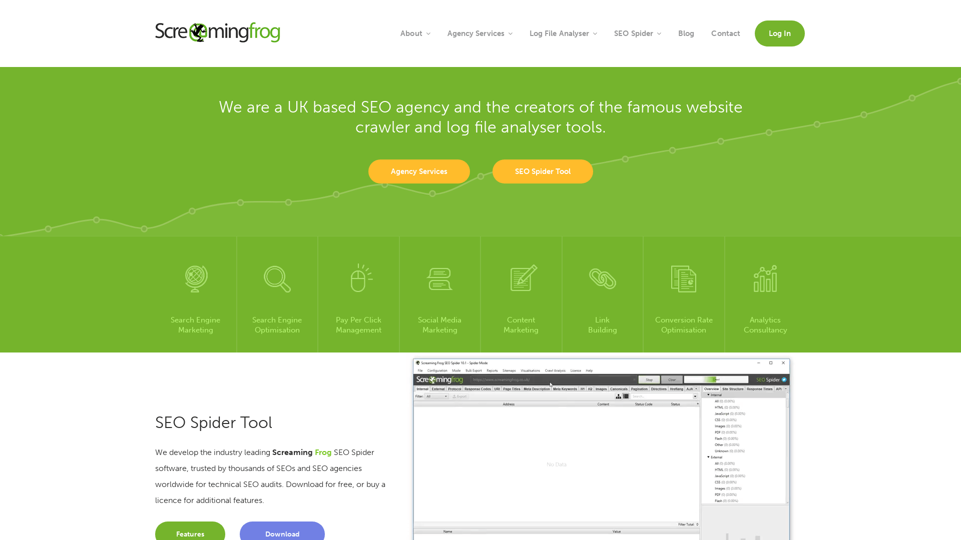 Screenshot of screaming frog website