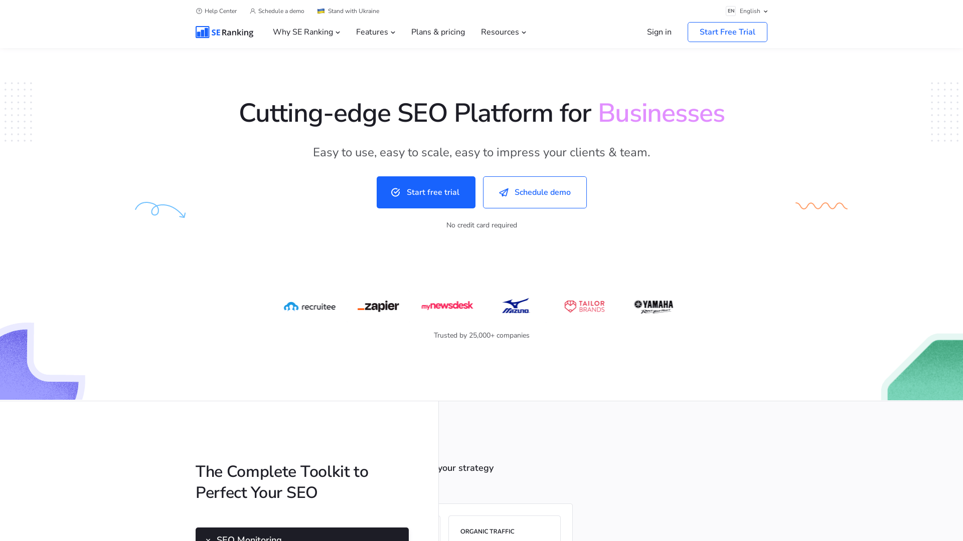 Screenshot of se ranking website